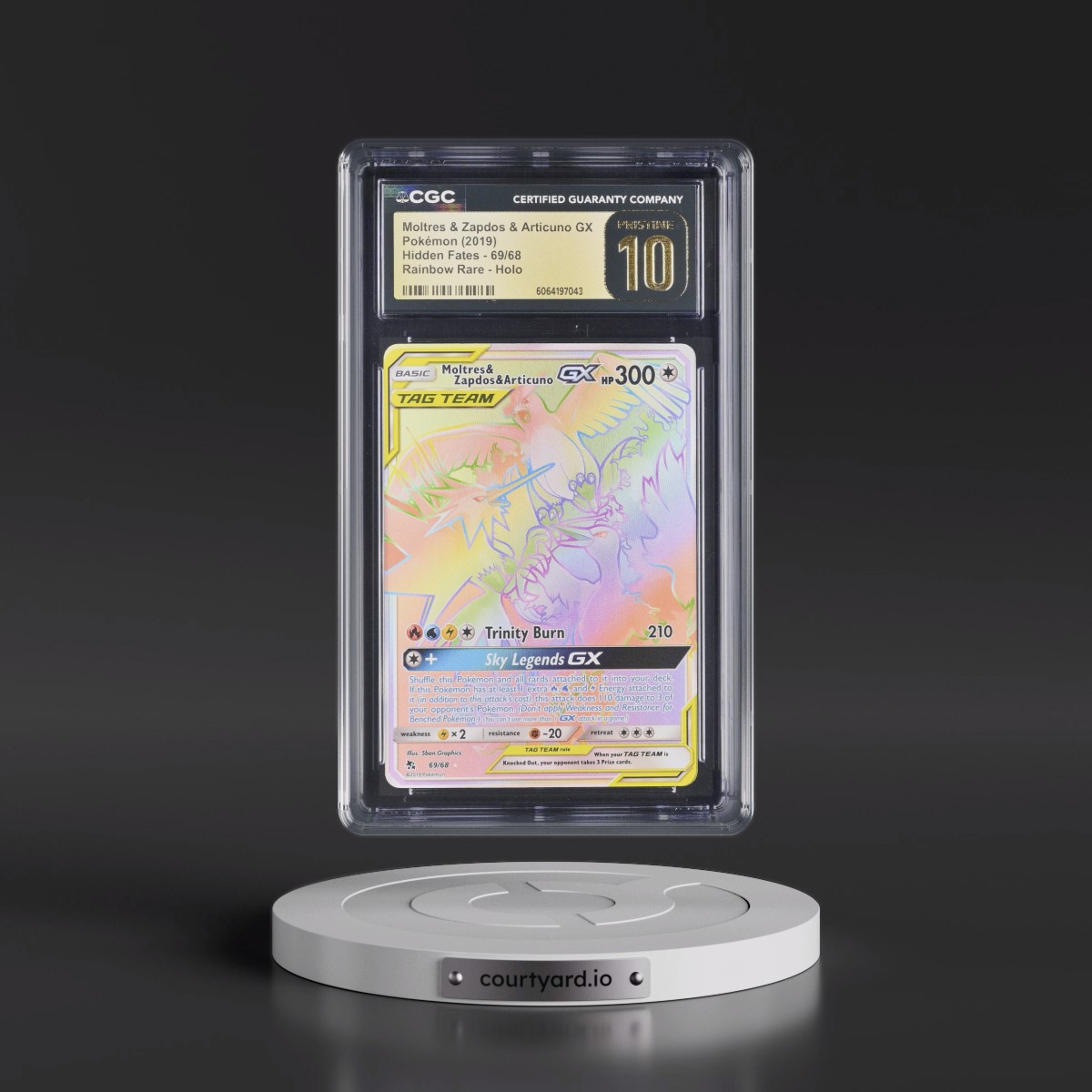 2019 Hidden Fates #69/68 Moltres & Zapdos & Articuno GX - Rainbow Rare Holo (CGC 10 PRISTINE)