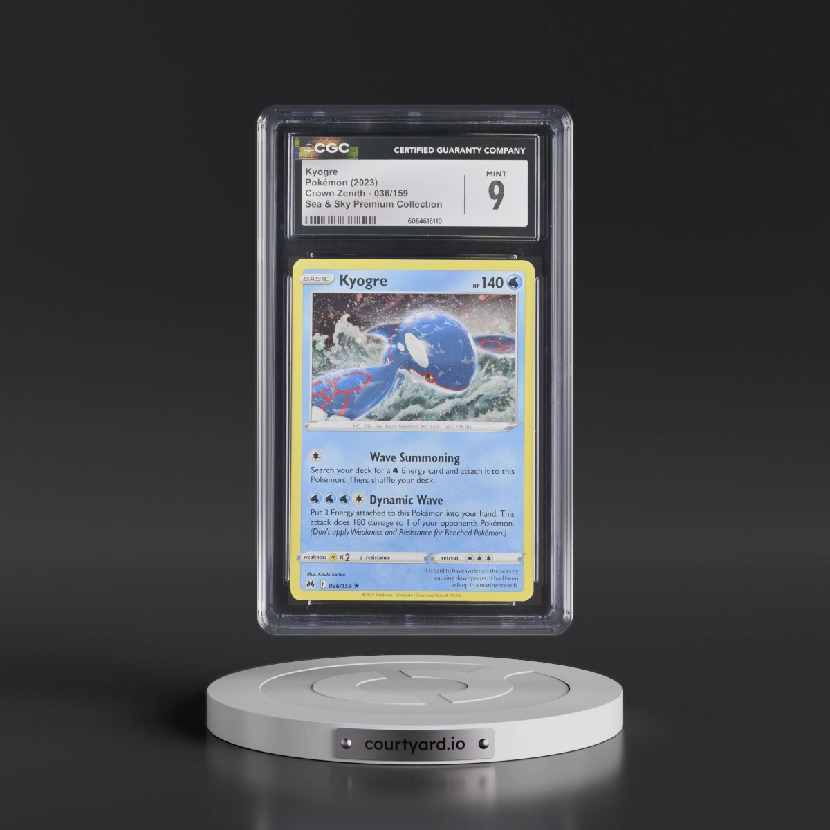 2023 Crown Zenith #036/159 Kyogre - Sea & Sky Premium Collection (Cosmos Holo) (CGC 9 MINT)
