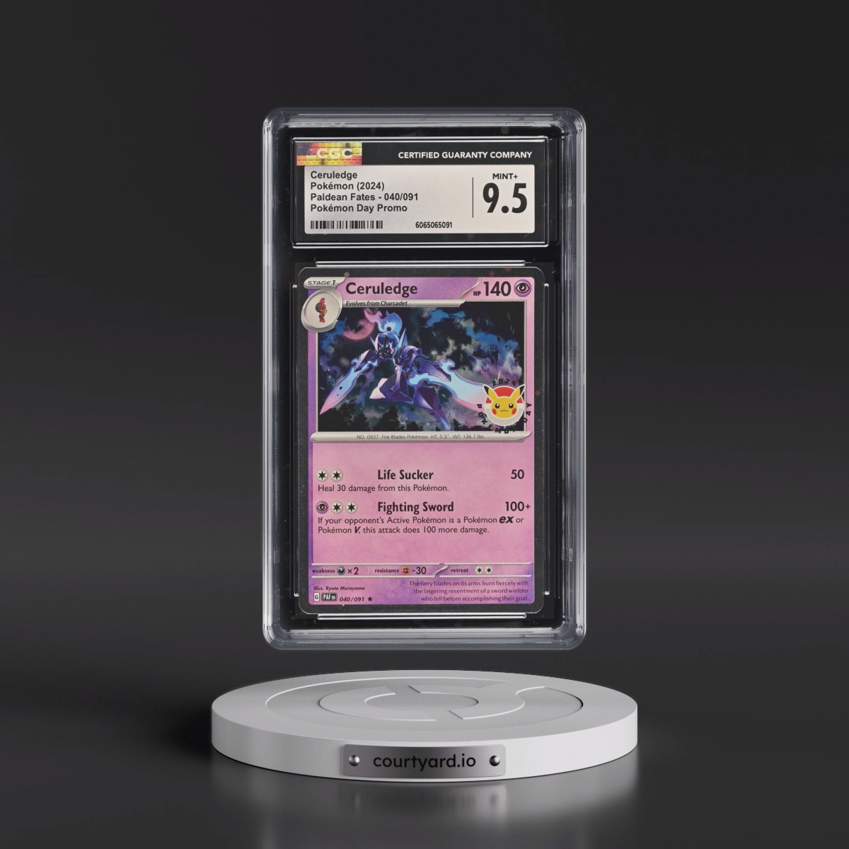 2024 Paldean Fates - PAF EN #040/091 Ceruledge - Pokémon Day Promo (Cosmos Holo) (CGC 9.5 MINT+)