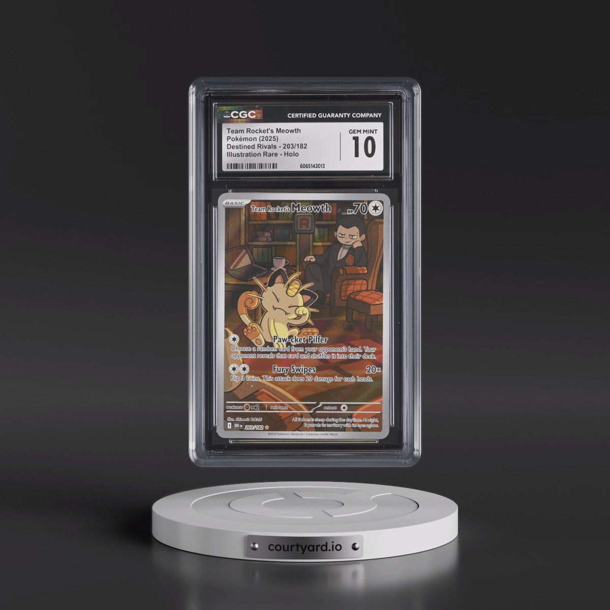 2025 Destined Rivals - DRI EN #203/182 Team Rocket's Meowth - Illustration Rare Holo (CGC 10 GEM MINT)