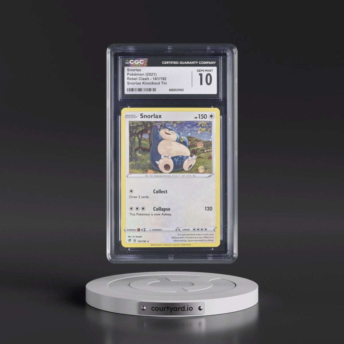 2020 Rebel Clash #141/192 Snorlax - Snorlax Knockout Tin (Cosmos Holo) (CGC 10 GEM MINT)