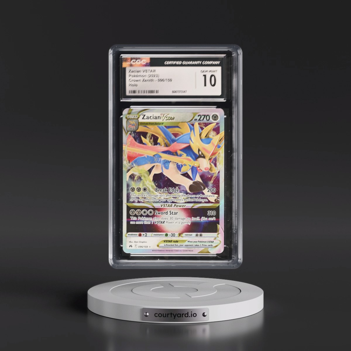 2023 Crown Zenith #096/159 Zacian VSTAR - Holo (CGC 10 GEM MINT)