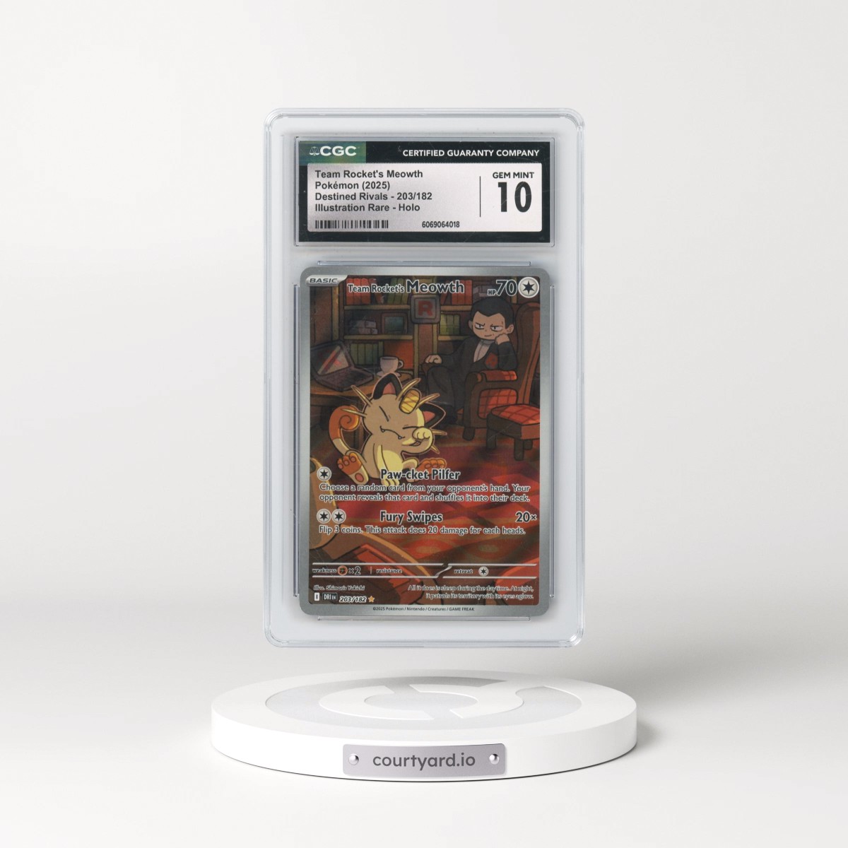 2025 Destined Rivals - DRI EN #203/182 Team Rocket's Meowth - Illustration Rare Holo (CGC 10 GEM MINT)
