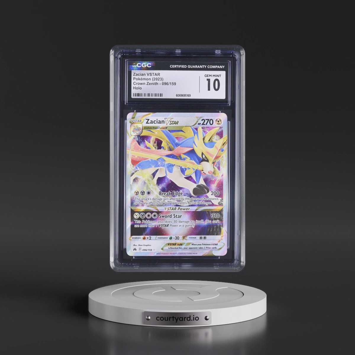 2023 Crown Zenith #096/159 Zacian VSTAR - Holo (CGC 10 GEM MINT)