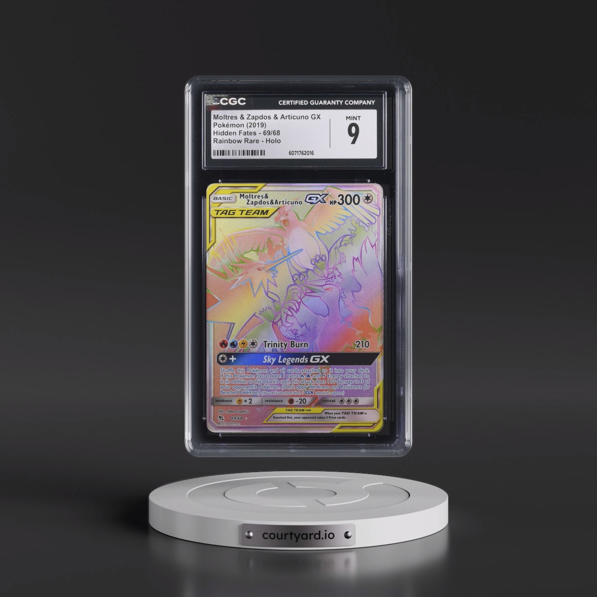 2019 Hidden Fates #69/68 Moltres & Zapdos & Articuno GX - Rainbow Rare Holo (CGC 9 MINT)