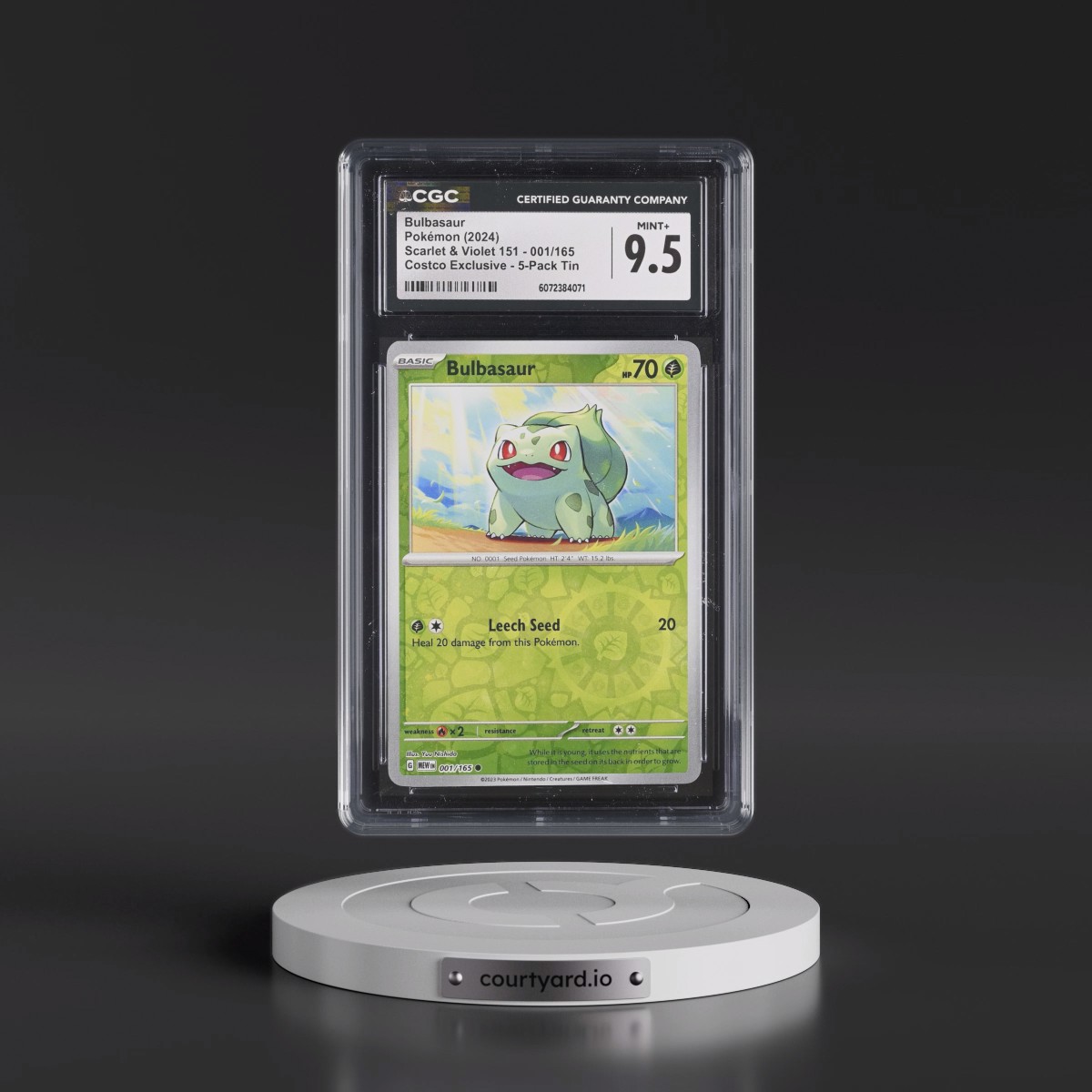 2023 Scarlet & Violet 151 - MEW EN #001/165 Bulbasaur - (Rev. Cos. Holo)Costco Exclusive (2023 on Card) 5-Pack Tin (CGC 9.5 MINT+)