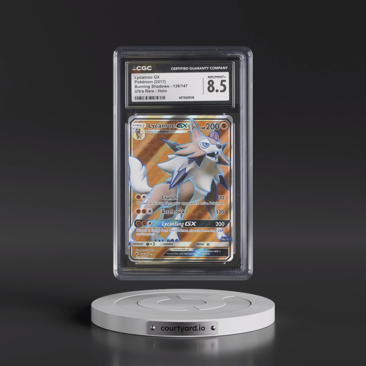 2017 Burning Shadows #136/147 Lycanroc GX - Ultra Rare Holo (CGC 8.5 NM-MT+)