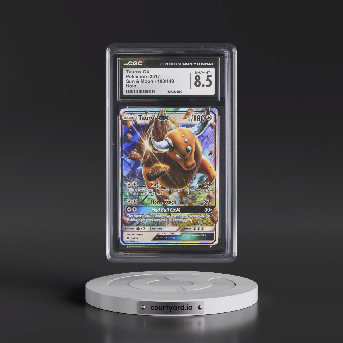 2017 Sun & Moon #100/149 Tauros GX - Holo (CGC 8.5 NM-MT+)