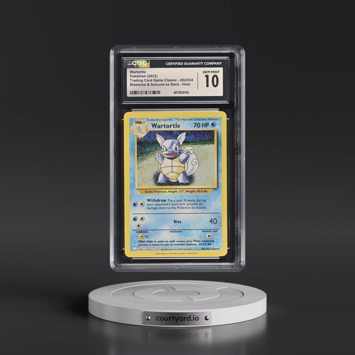 2023 Trading Card Game Classic - CLV, CLC, CLB #002/034 Wartortle - Blastoise & Suicune ex Deck - CLB Holo (CGC 10 GEM MINT)