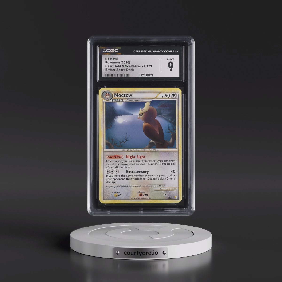 2010 HeartGold & SoulSilver #8/123 Noctowl - (Non-Holo) Ember Spark Deck (CGC 9 MINT)