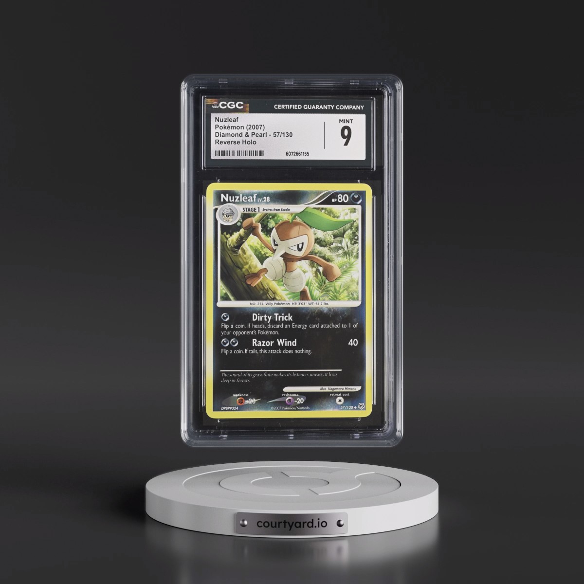 2007 Diamond & Pearl #57/130 Nuzleaf - Reverse Holo (CGC 9 MINT)