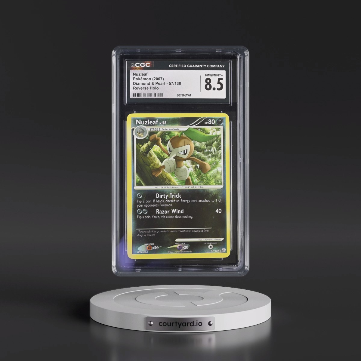 2007 Diamond & Pearl #57/130 Nuzleaf - Reverse Holo (CGC 8.5 NM-MT+)