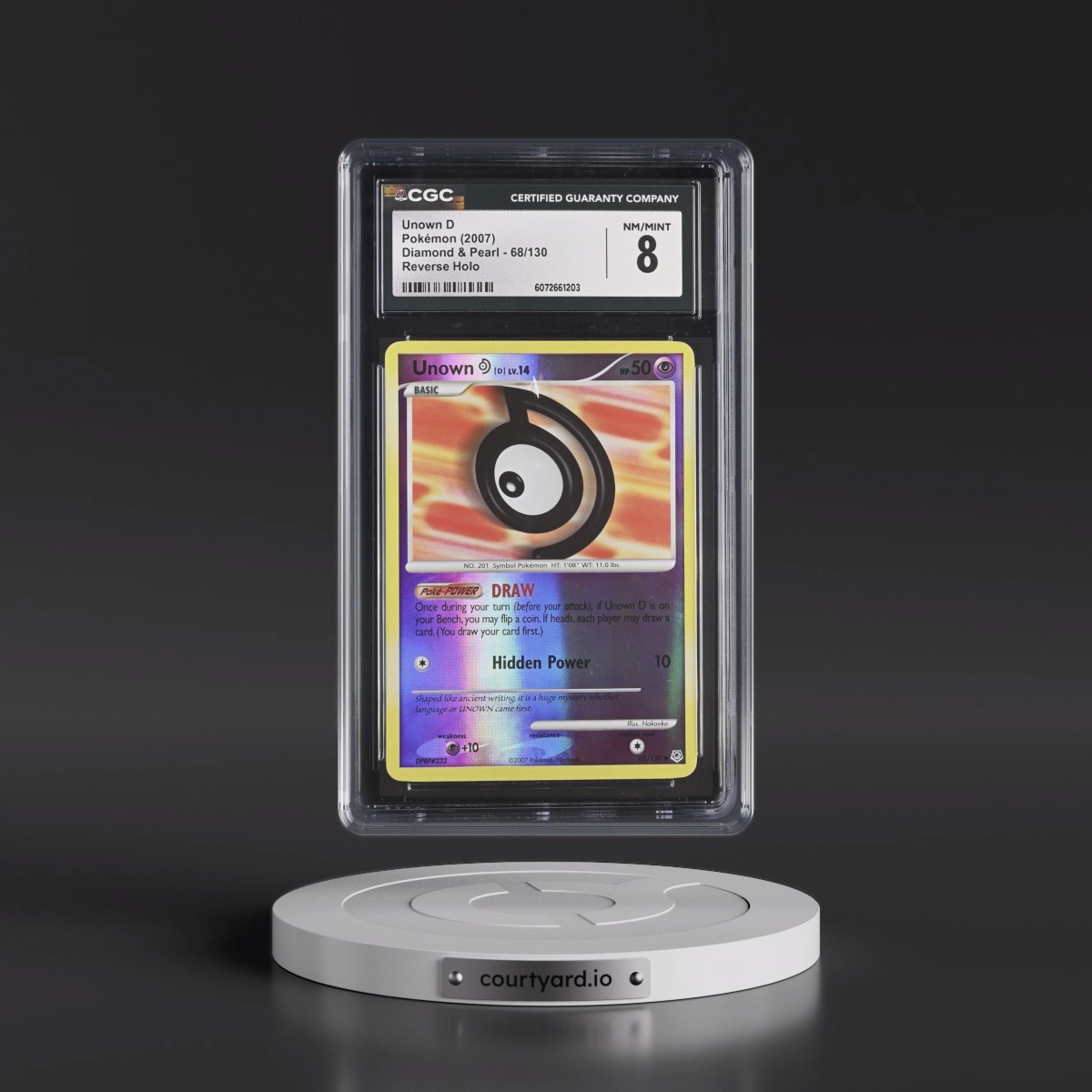 2007 Diamond & Pearl #68/130 Unown D - Reverse Holo (CGC 8 NM-MT)