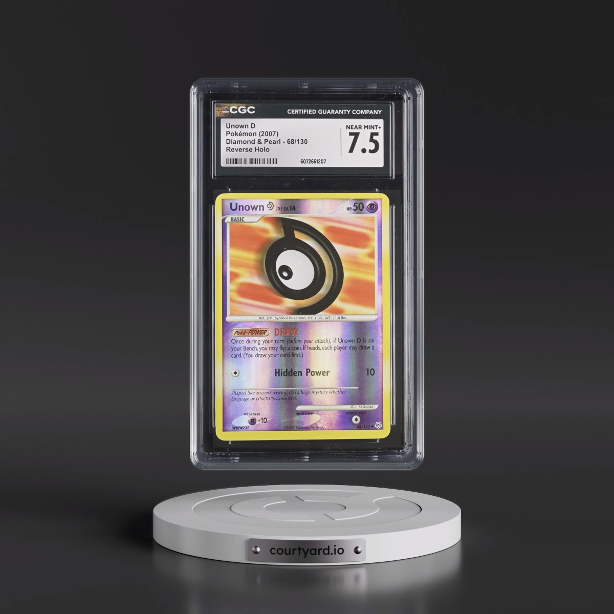 2007 Diamond & Pearl #68/130 Unown D - Reverse Holo (CGC 7.5 NM+)