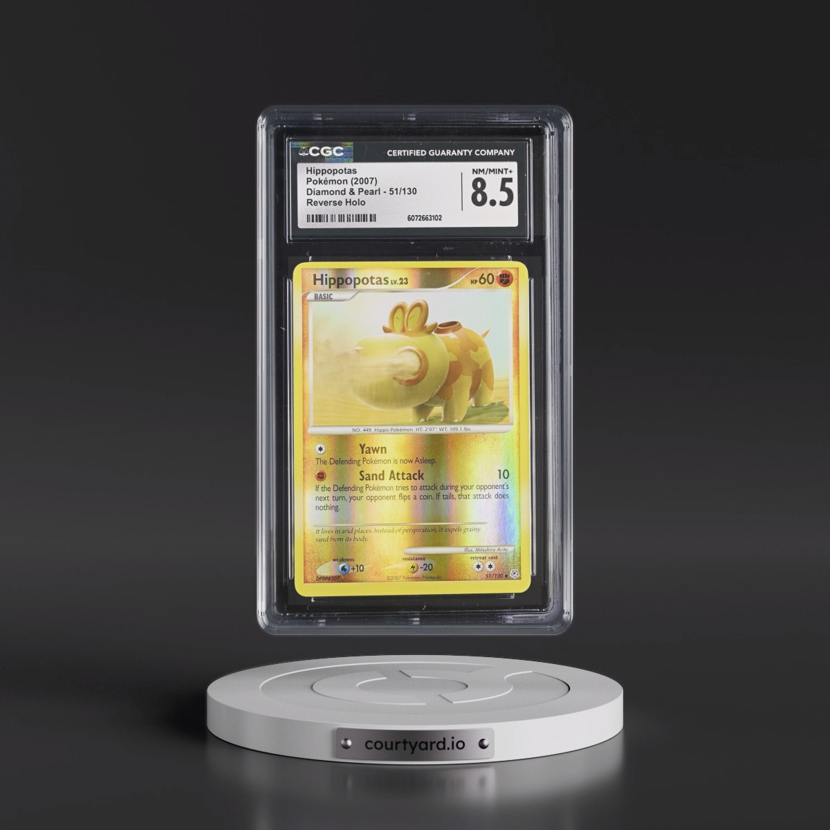 2007 Diamond & Pearl #51/130 Hippopotas - Reverse Holo (CGC 8.5 NM-MT+)