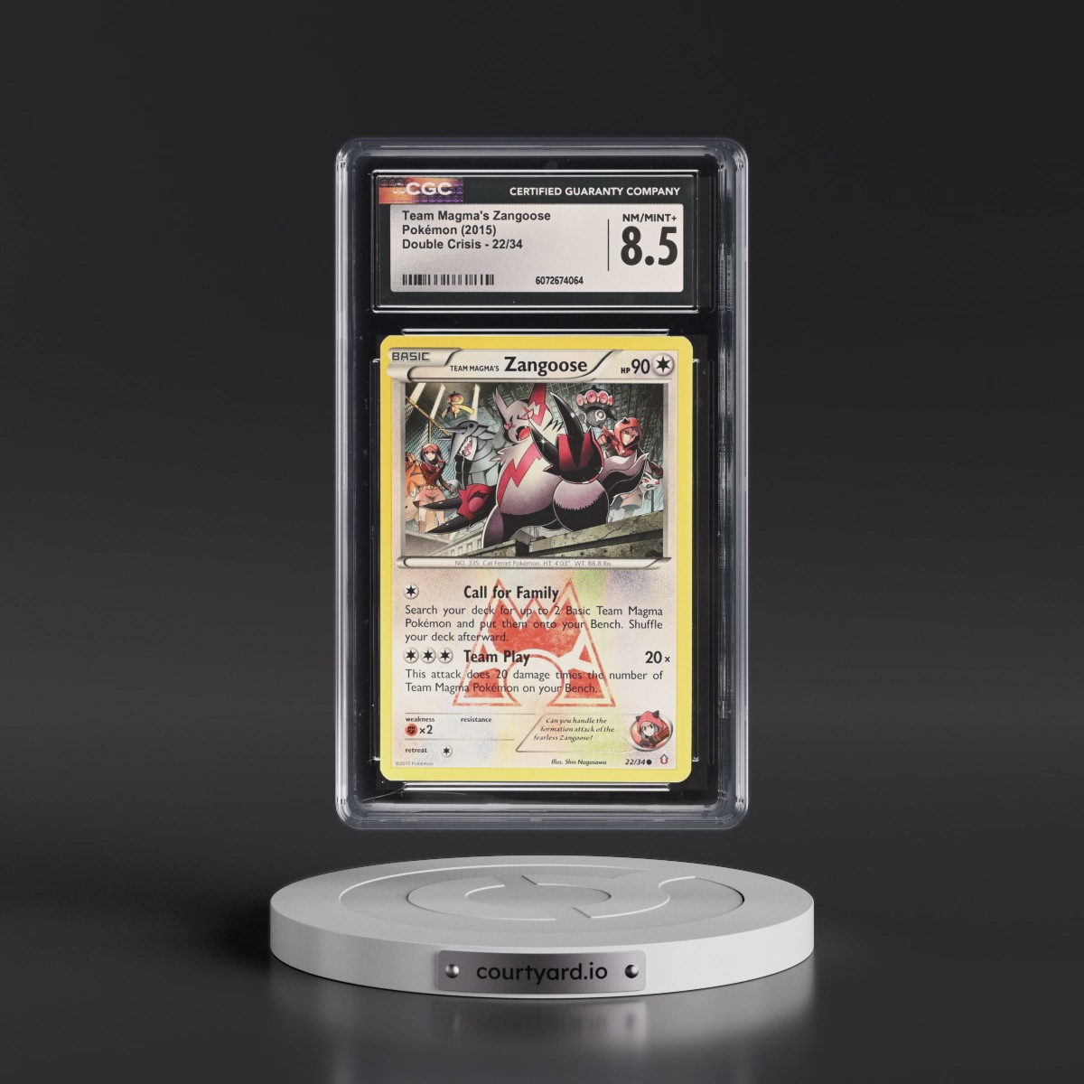 2015 Double Crisis #22/34 Team Magma's Zangoose (CGC 8.5 NM-MT+)