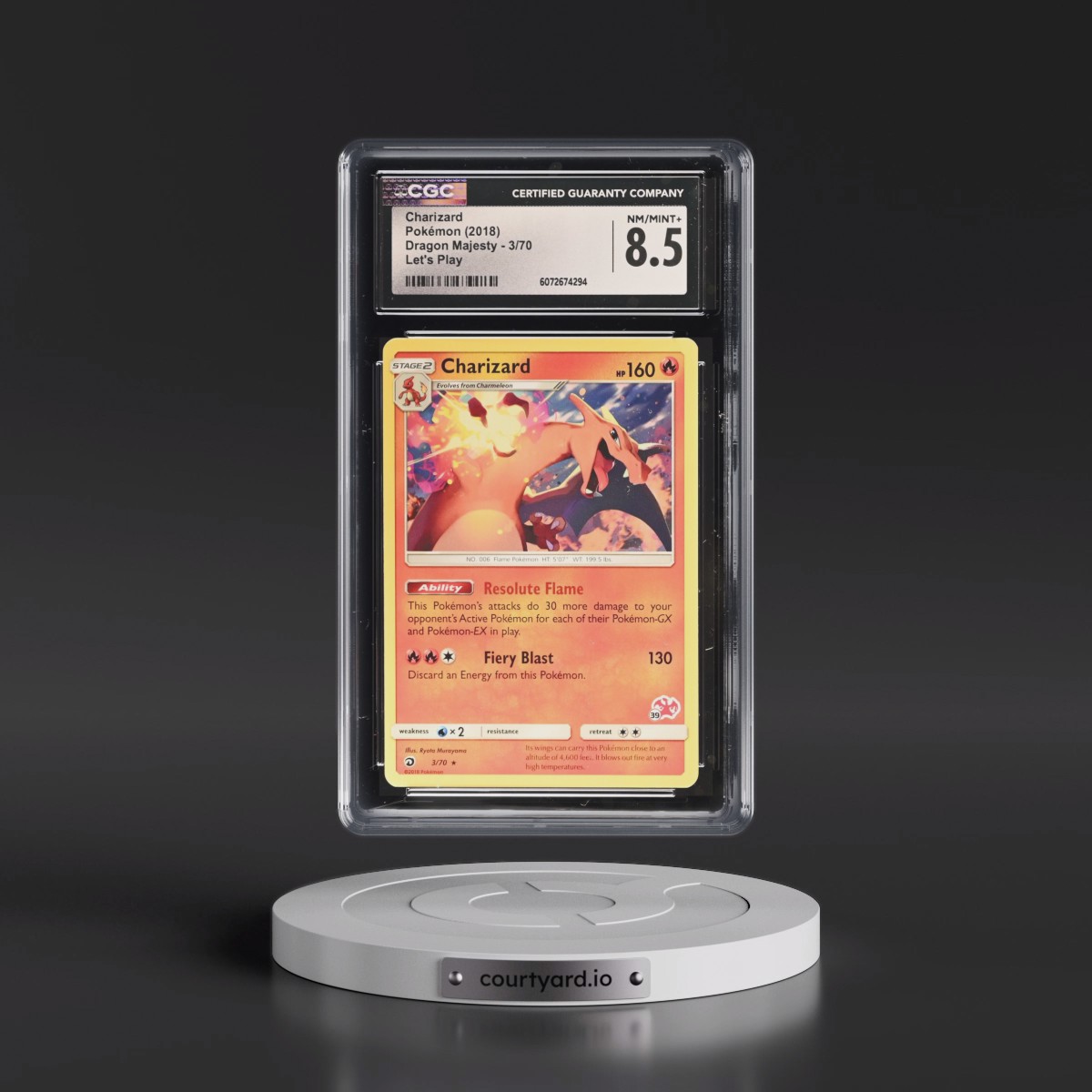 2018 Dragon Majesty #3/70 Charizard - Let's Play (Non Holo) (CGC 8.5 NM-MT+)