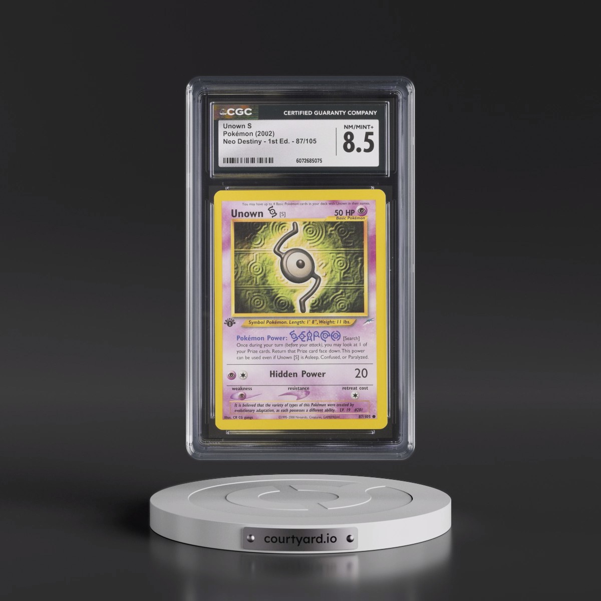 2002 Neo Destiny #87/105 Unown S - 1st Edition 1st Edition (CGC 8.5 NM-MT+)