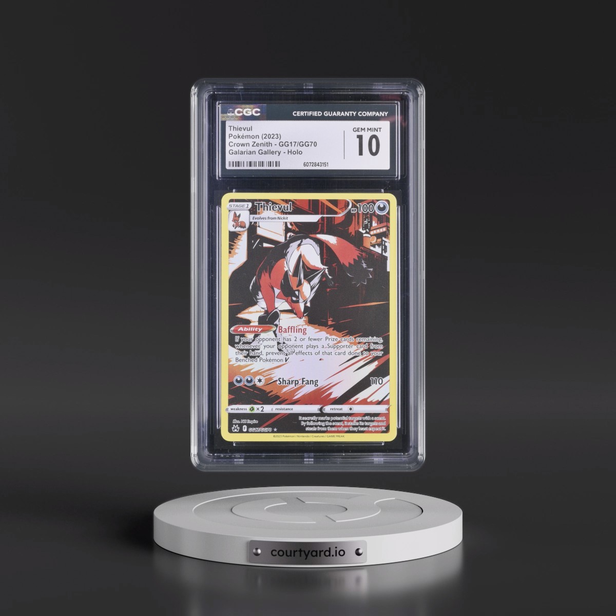 2023 Crown Zenith #GG17/GG70 Thievul - Galarian Gallery Holo (CGC 10 GEM MINT)