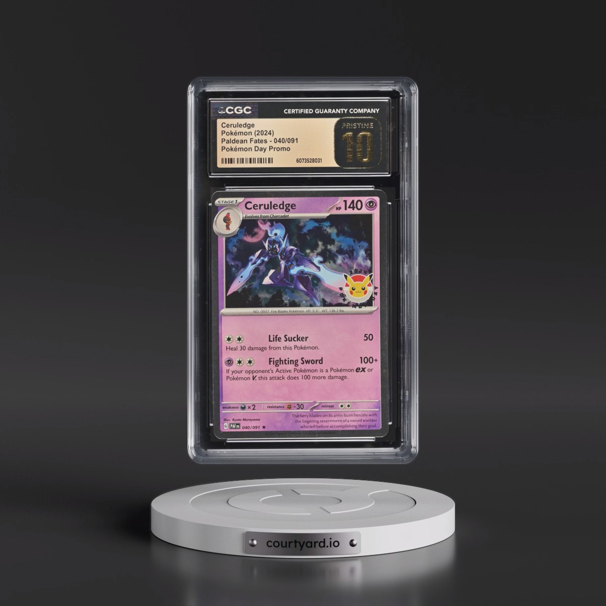 2024 Paldean Fates - PAF EN #040/091 Ceruledge - Pokémon Day Promo (Cosmos Holo) (CGC 10 PRISTINE)