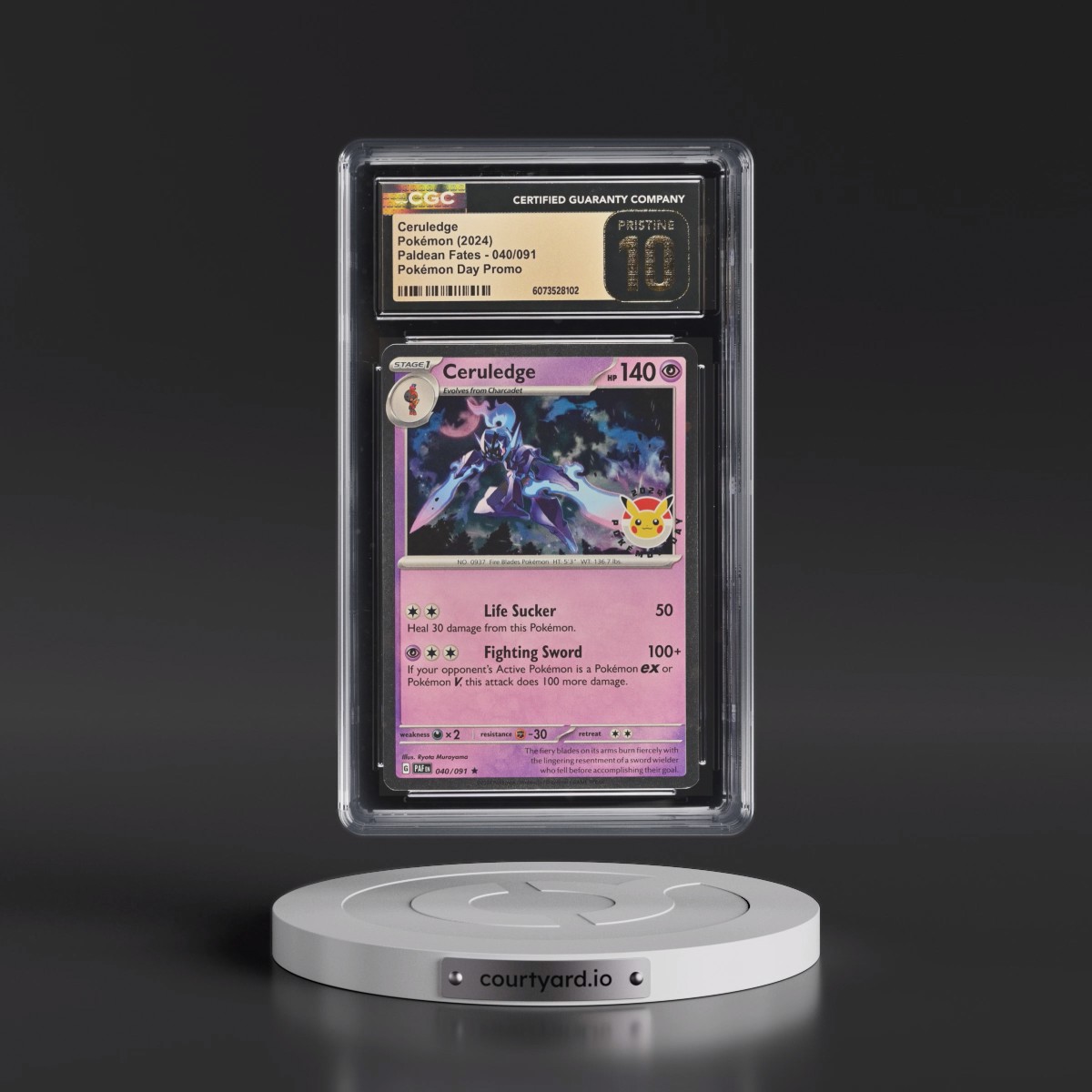 2024 Paldean Fates - PAF EN #040/091 Ceruledge - Pokémon Day Promo (Cosmos Holo) (CGC 10 PRISTINE)