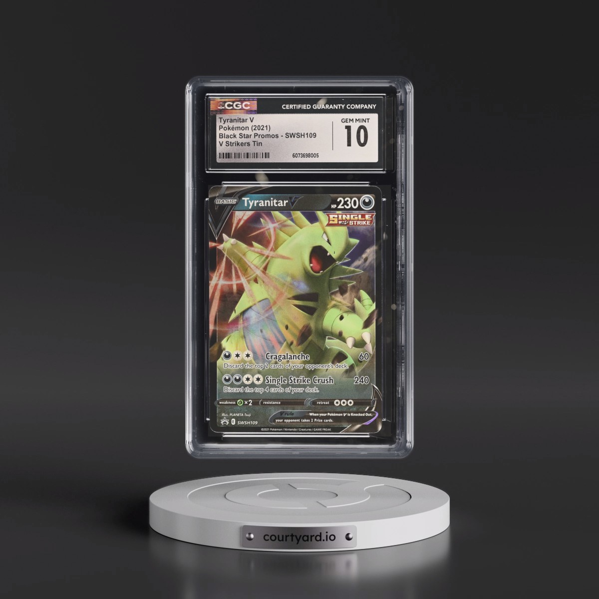 2017 Black Star Promos - Sword & Shield #SWSH109 Tyranitar V - Holo V Strikers Tin (CGC 10 GEM MINT)
