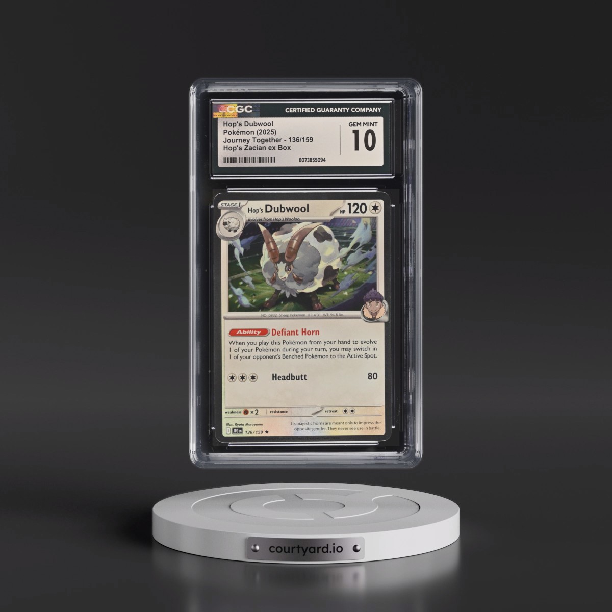 2024 Journey Together - JTG EN #136/159 Hop's Dubwool - Hop's Zacian ex Box (Cosmos Holo) (CGC 10 GEM MINT)