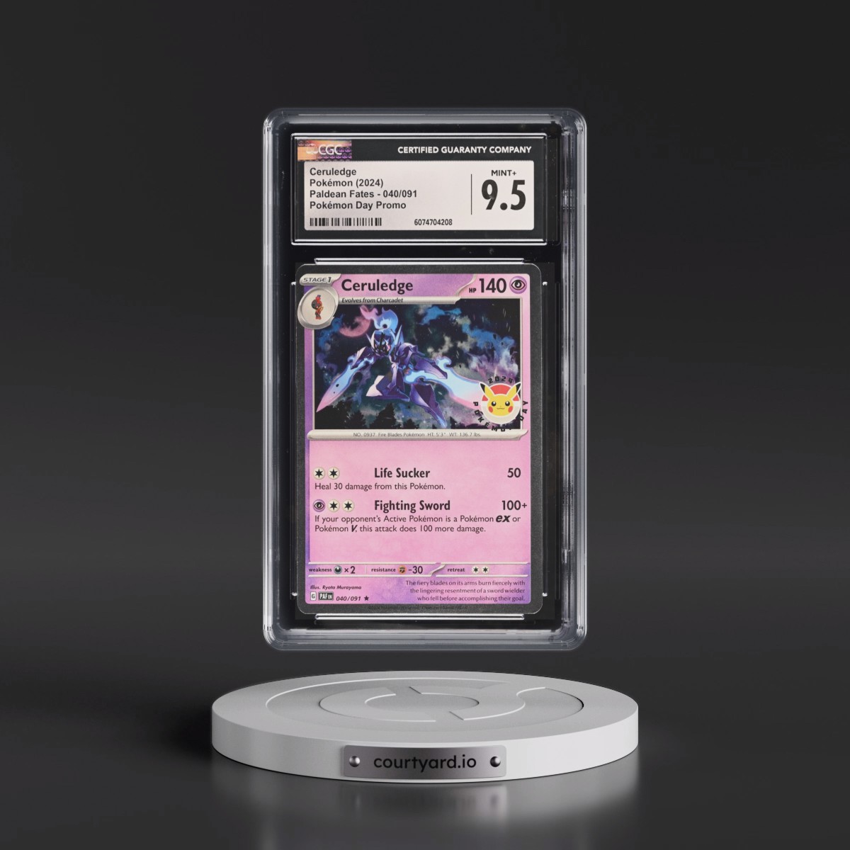 2024 Paldean Fates - PAF EN #040/091 Ceruledge - Pokémon Day Promo (Cosmos Holo) (CGC 9.5 MINT+)