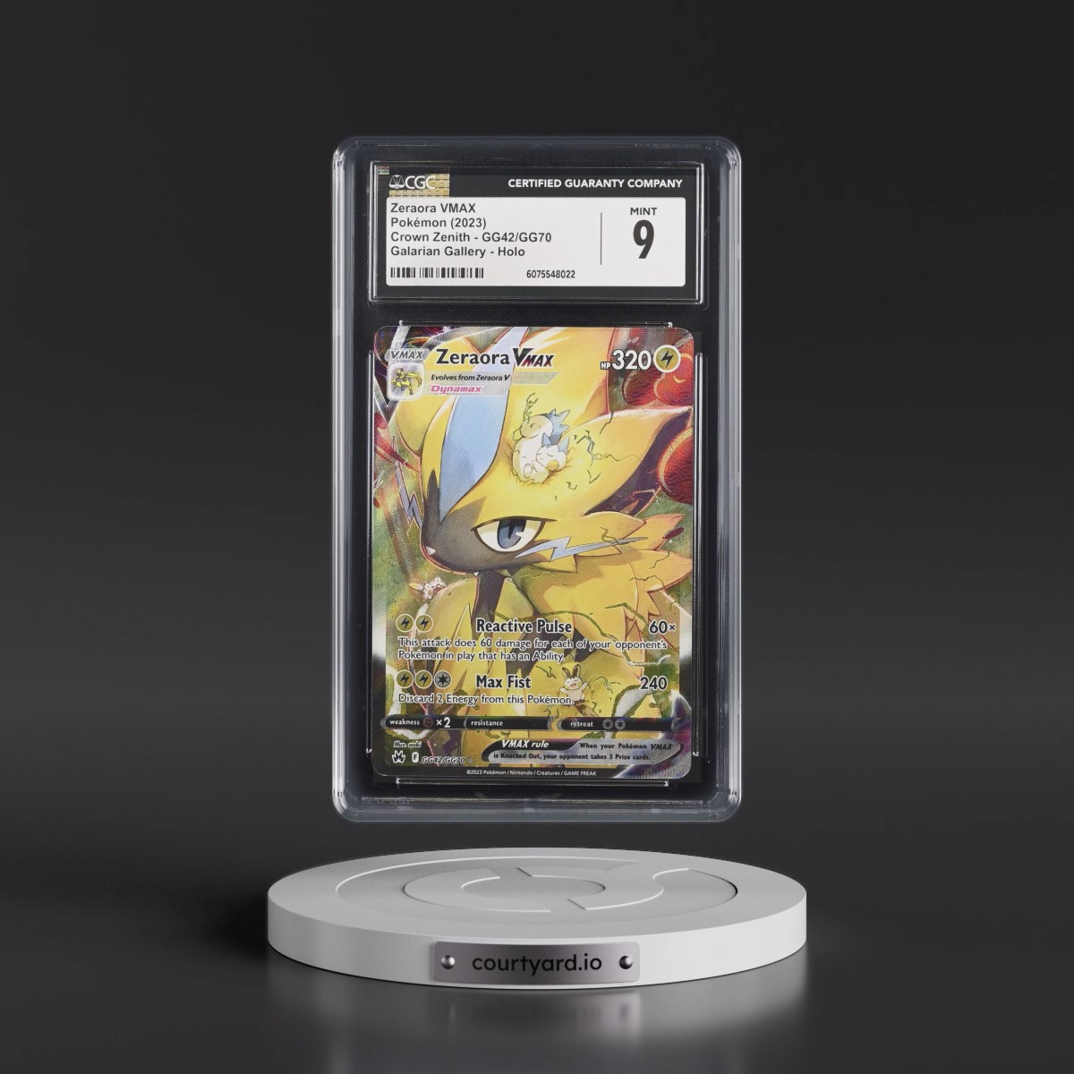 2023 Crown Zenith #GG42/GG70 Zeraora VMAX - Galarian Gallery Holo (CGC 9 MINT)