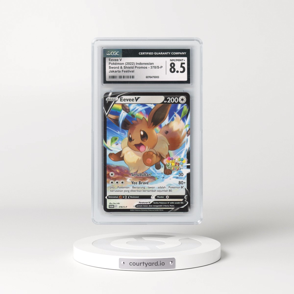 2020 Sword & Shield Promos #378/S-P Eevee V - Holo Jakarta Festival (CGC 8.5 NM-MT+)