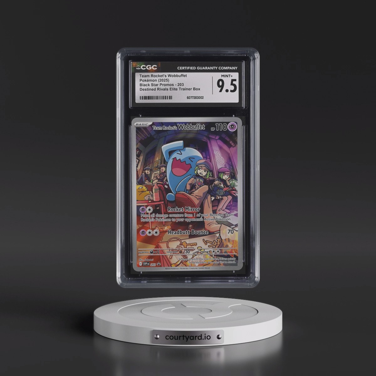 2025 Pokémon Svp EN-SV Black Star Promo #203 Team Rocket's Wobbuffet - Destined Rivals Elite Trainer Box (CGC 9.5 MINT+)