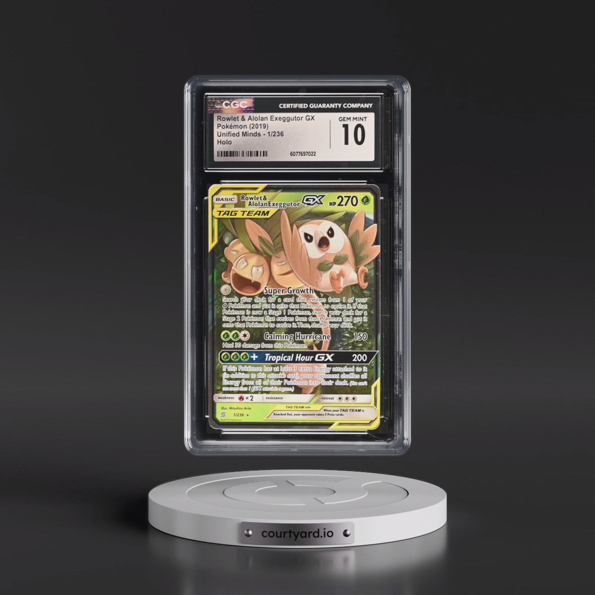 2019 Unified Minds #1/236 Rowlet &amp; Alolan Exeggutor GX - Holo (CGC 10 GEM MINT)