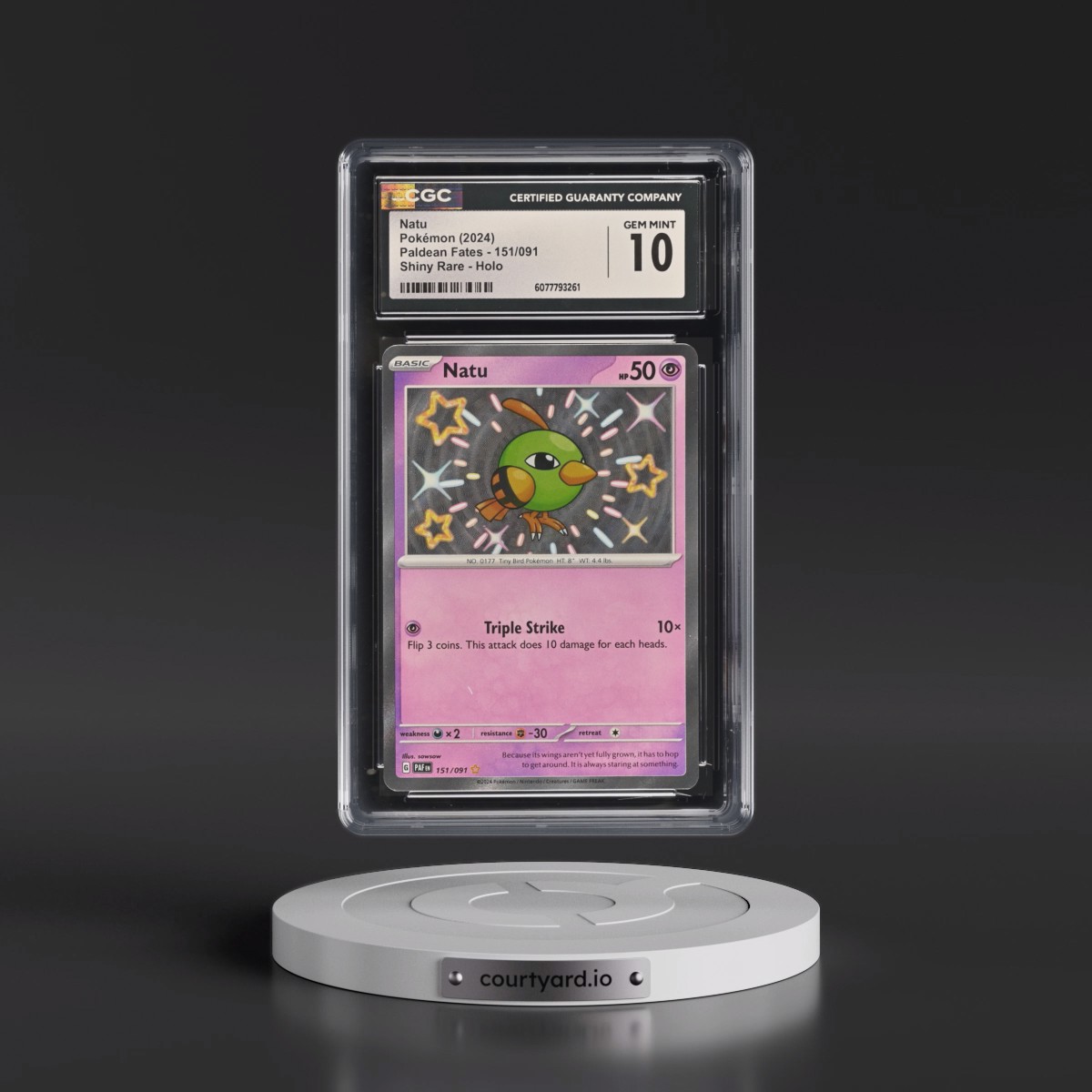 2024 Paldean Fates - PAF EN #151/091 Natu - Shiny Rare Holo (CGC 10 GEM MINT)