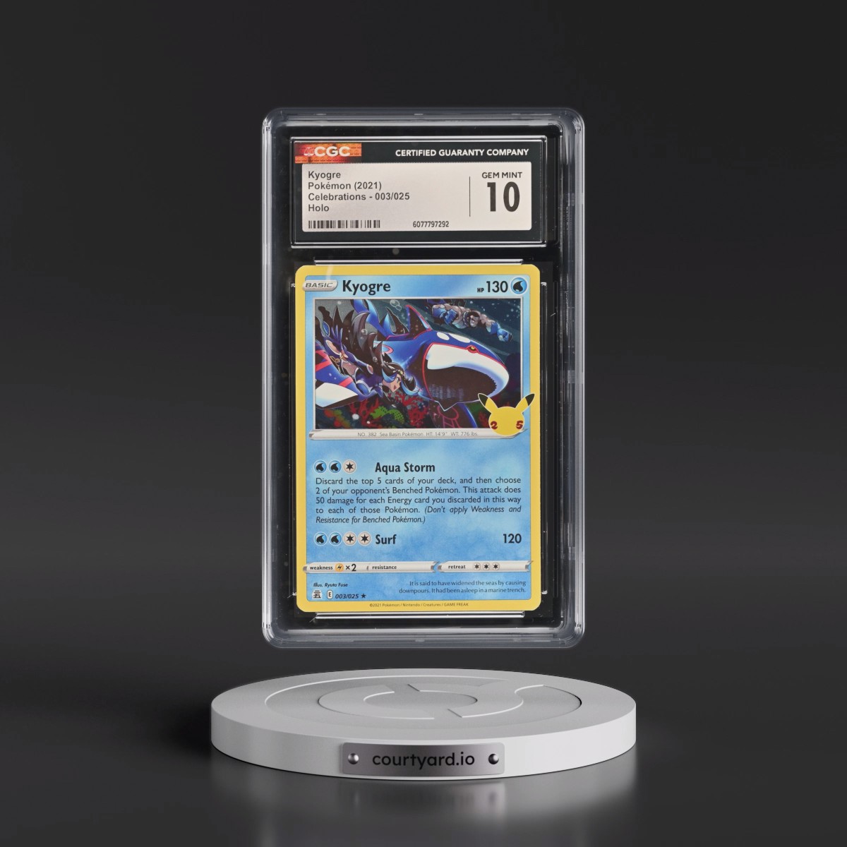 2021 Celebrations #003/025 Kyogre - Holo (CGC 10 GEM MINT)