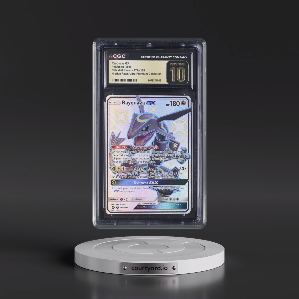 2018 Celestial Storm #177a/168 Rayquaza GX - Hidden Fates Ultra-Premium Collection (Holo) (CGC 10 PRISTINE)
