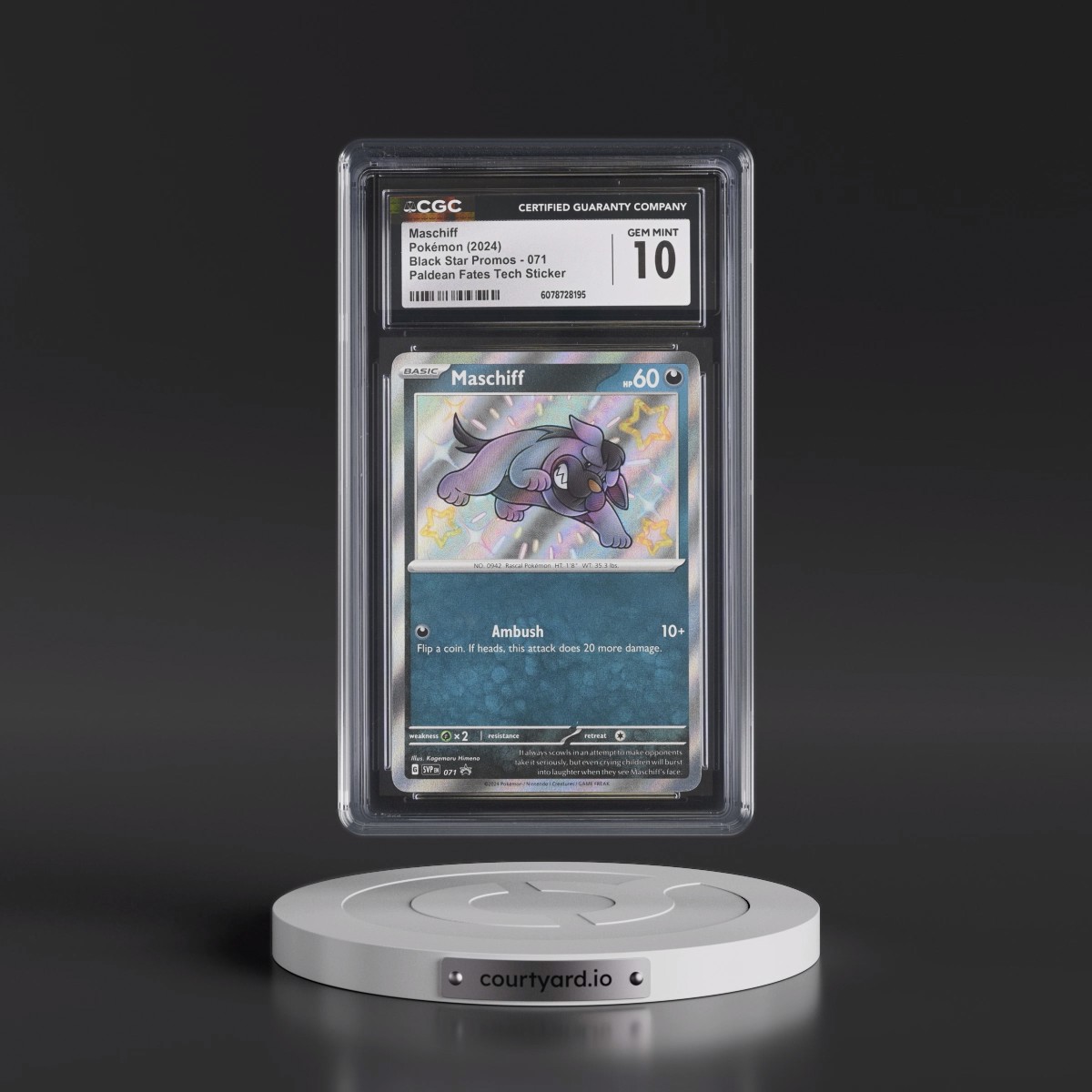 2023 Black Star Promos - Scarlet & Violet SVP EN #071 Maschiff - Paldean Fates Tech Sticker/ 3-pk. Blister (CGC 10 GEM MINT)