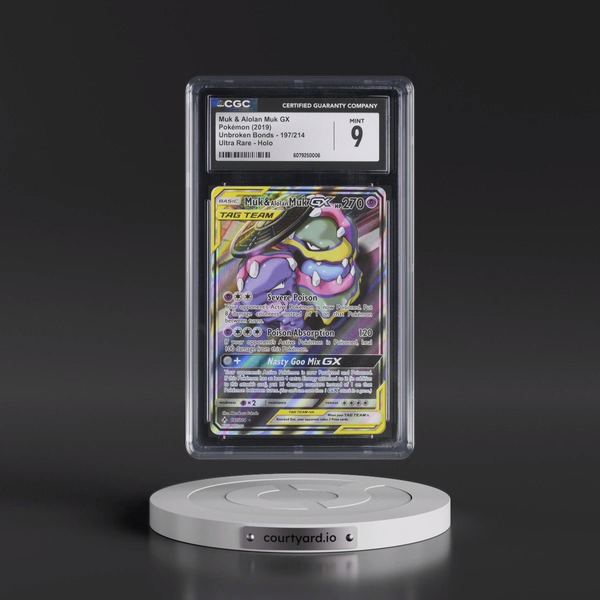 2019 Unbroken Bonds #197/214 Muk &amp; Alolan Muk GX - Ultra Rare Holo (CGC 9 MINT)