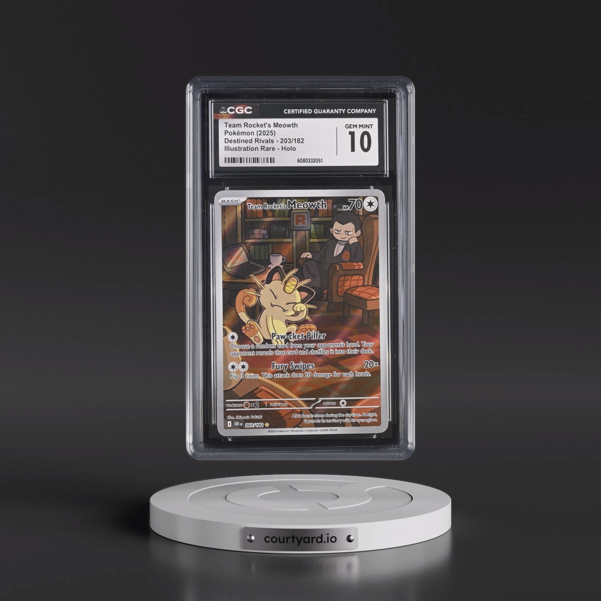 2025 Destined Rivals - DRI EN #203/182 Team Rocket's Meowth - Illustration Rare Holo (CGC 10 GEM MINT)