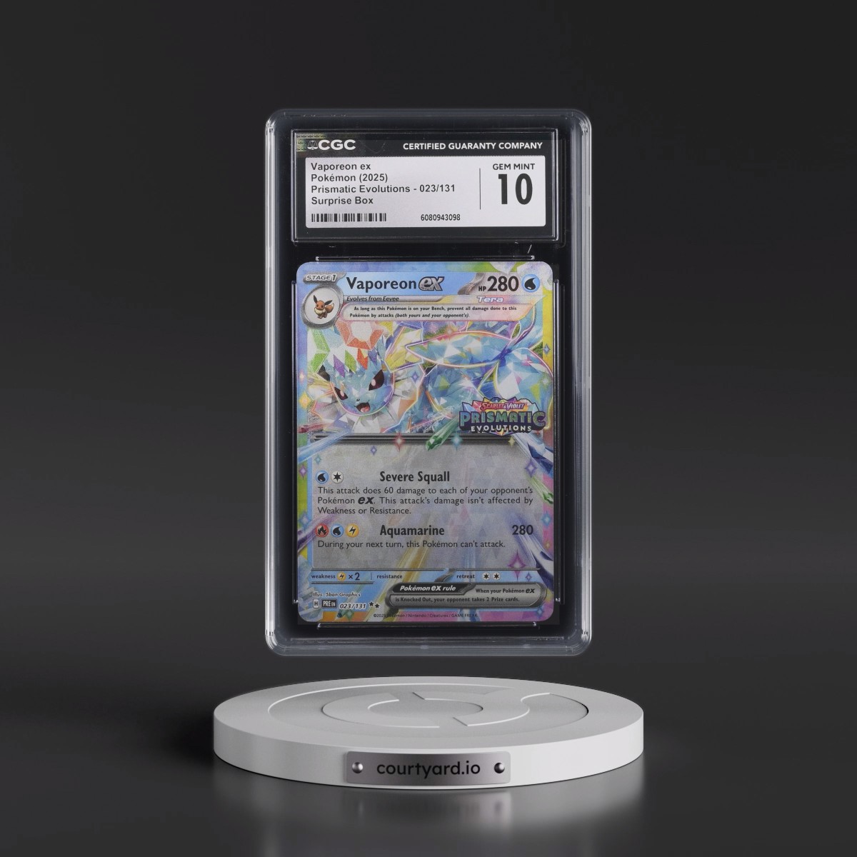 2024 Prismatic Evolutions - PRE EN #023/131 Vaporeon ex - Surprise Box (Prismatic Evolutions Stamp) (Holo) (CGC 10 GEM MINT)
