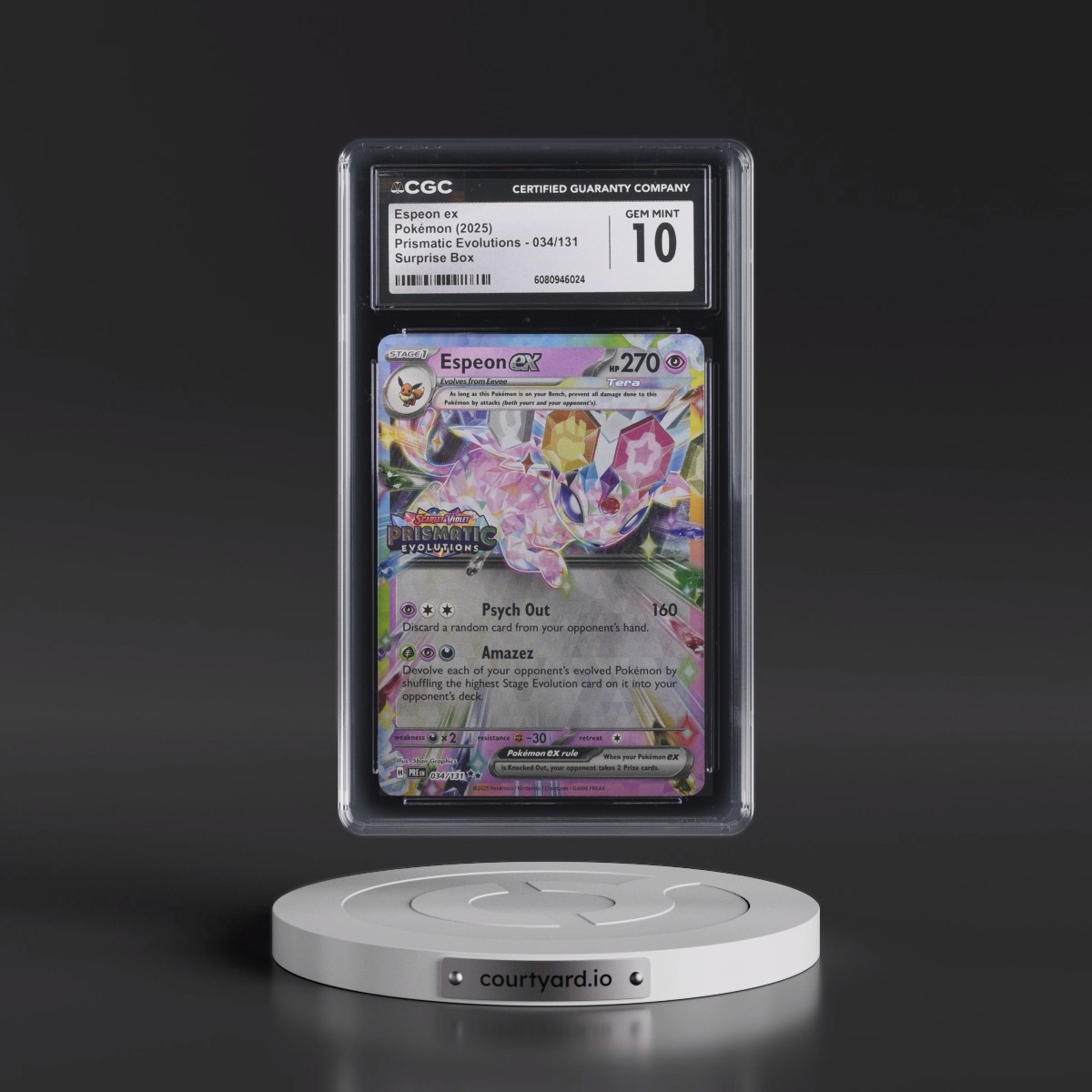 2024 Prismatic Evolutions - PRE EN Espeon ex - Surprise Box (Prismatic Evolutions Stamp) (Holo) #034/131 CGC 10