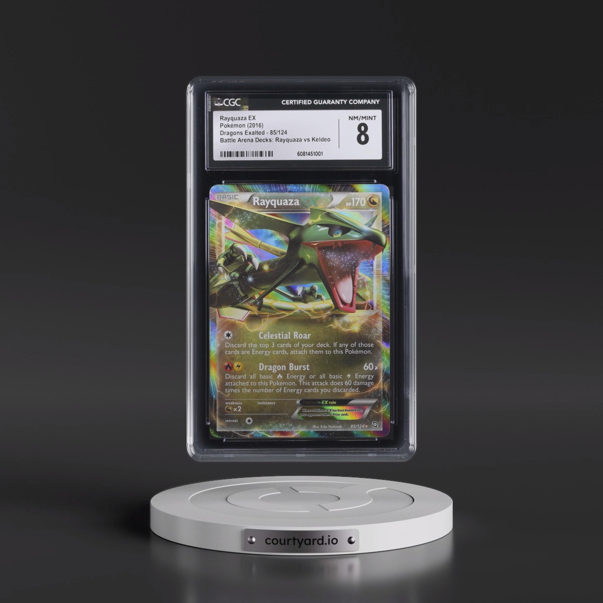 2012 Dragons Exalted #85/124 Rayquaza EX - Battle Arena Decks: Rayquaza vs Keldeo (Holo Lines are 45 Deg. Sheen Holo) (CGC 8 NM-MT)