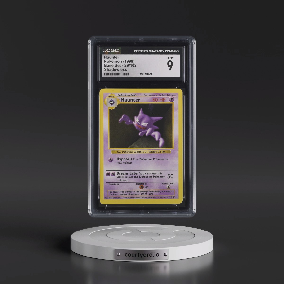 1999 Base Set #29/102 Haunter - Shadowless Shadowless (CGC 9 MINT)