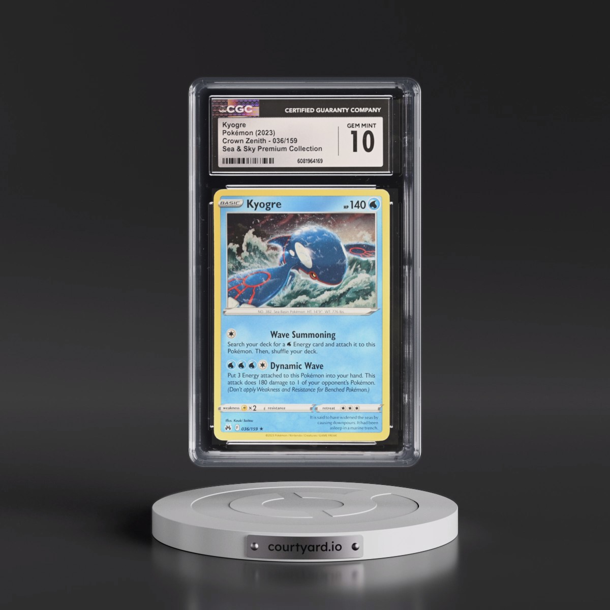 2023 Crown Zenith #036/159 Kyogre - Sea & Sky Premium Collection (Cosmos Holo) (CGC 10 GEM MINT)
