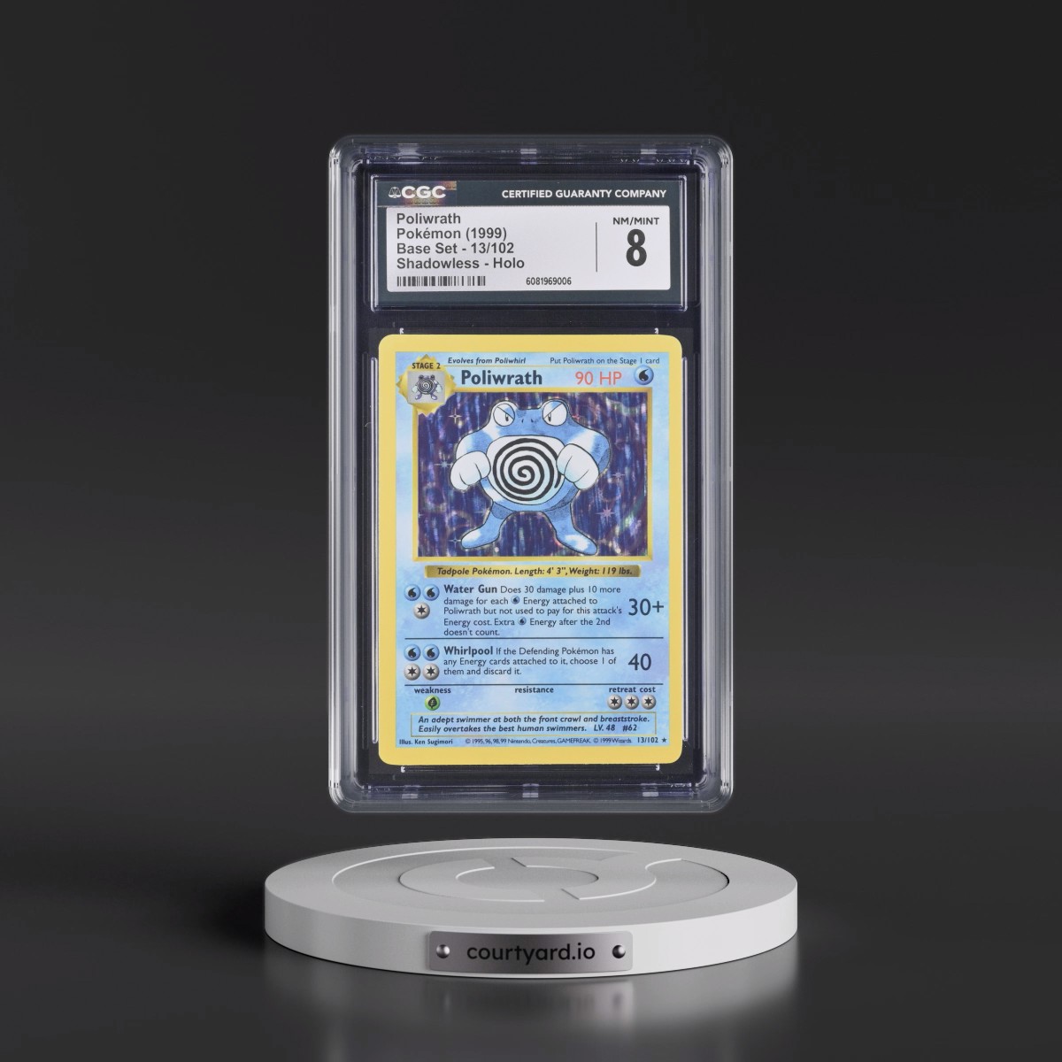 1999 Base Set #13/102 Poliwrath - Shadowless Shadowless Holo (CGC 8 NM-MT)