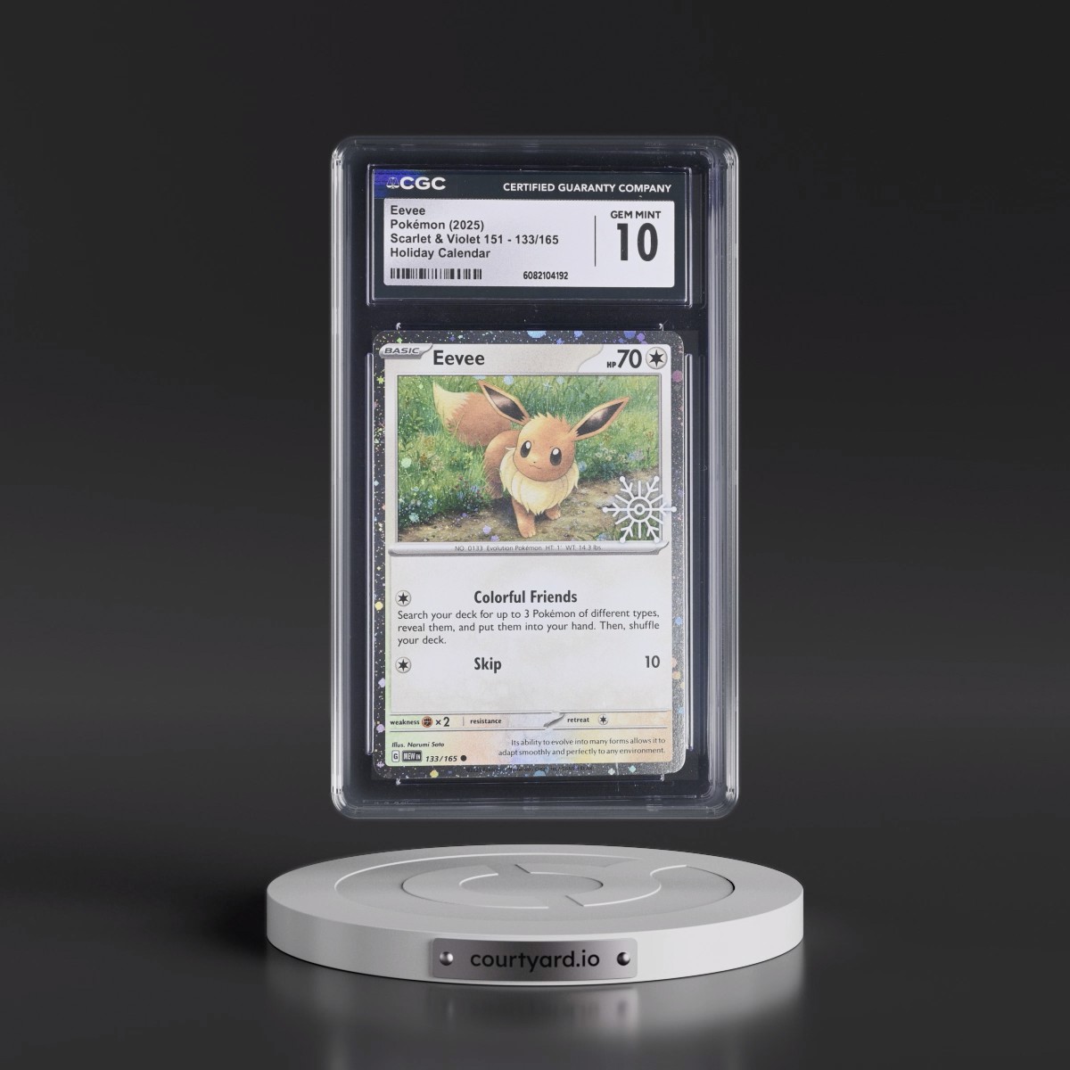2023 Scarlet & Violet 151 - MEW EN #133/165 Eevee - Holiday Calendar (Snowflake Stamp) (Cosmos Holo) (CGC 10 GEM MINT)