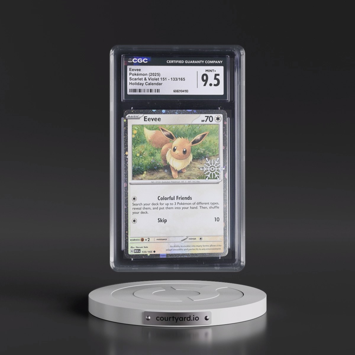 2023 Scarlet & Violet 151 - MEW EN #133/165 Eevee - Holiday Calendar (Snowflake Stamp) (Cosmos Holo) (CGC 9.5 MINT+)