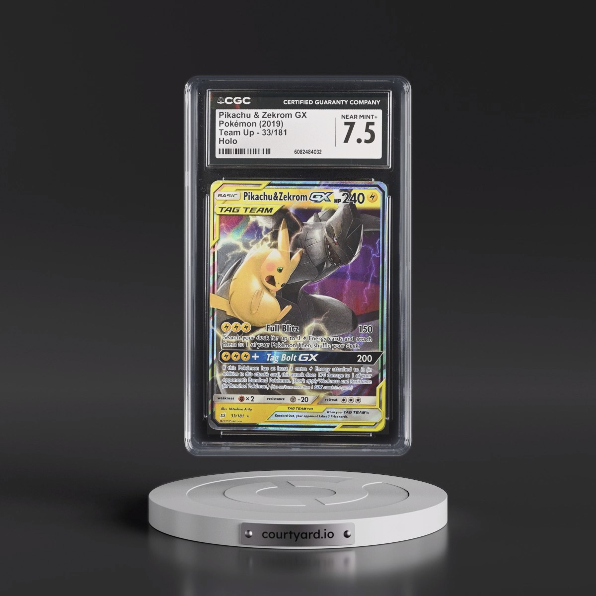 2019 Team Up #33/181 Pikachu &amp; Zekrom GX - Holo (CGC 7.5 NM+)