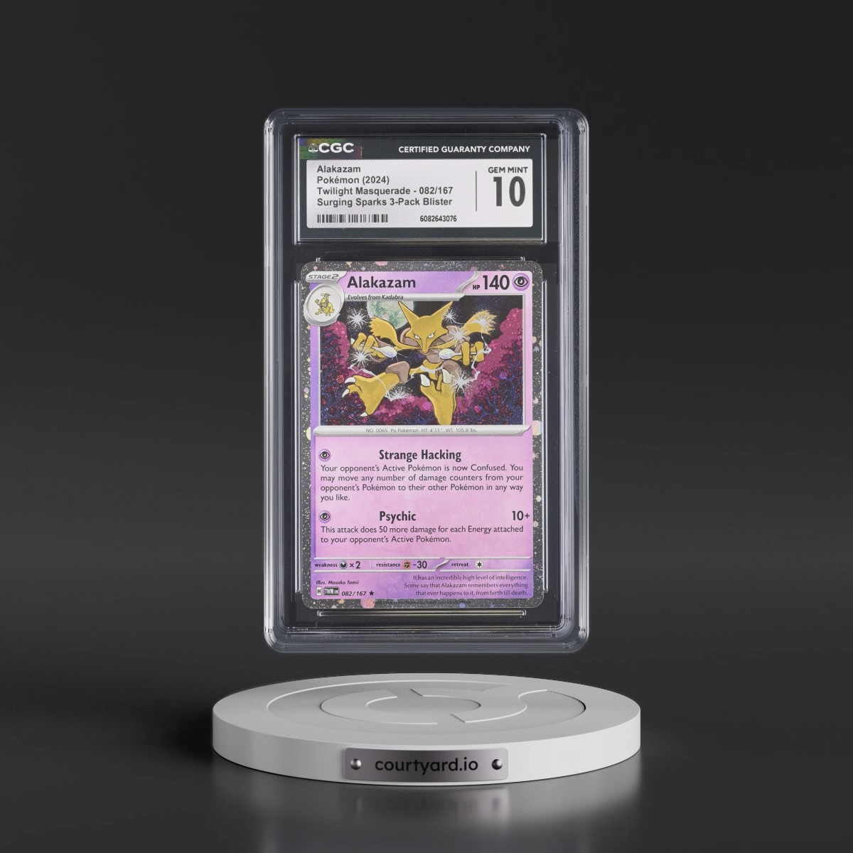 2024 Twilight Masquerade - TWM EN #082/167 Alakazam - Surging Sparks 3-Pack Blister (Cosmos Holo) (CGC 10 GEM MINT)