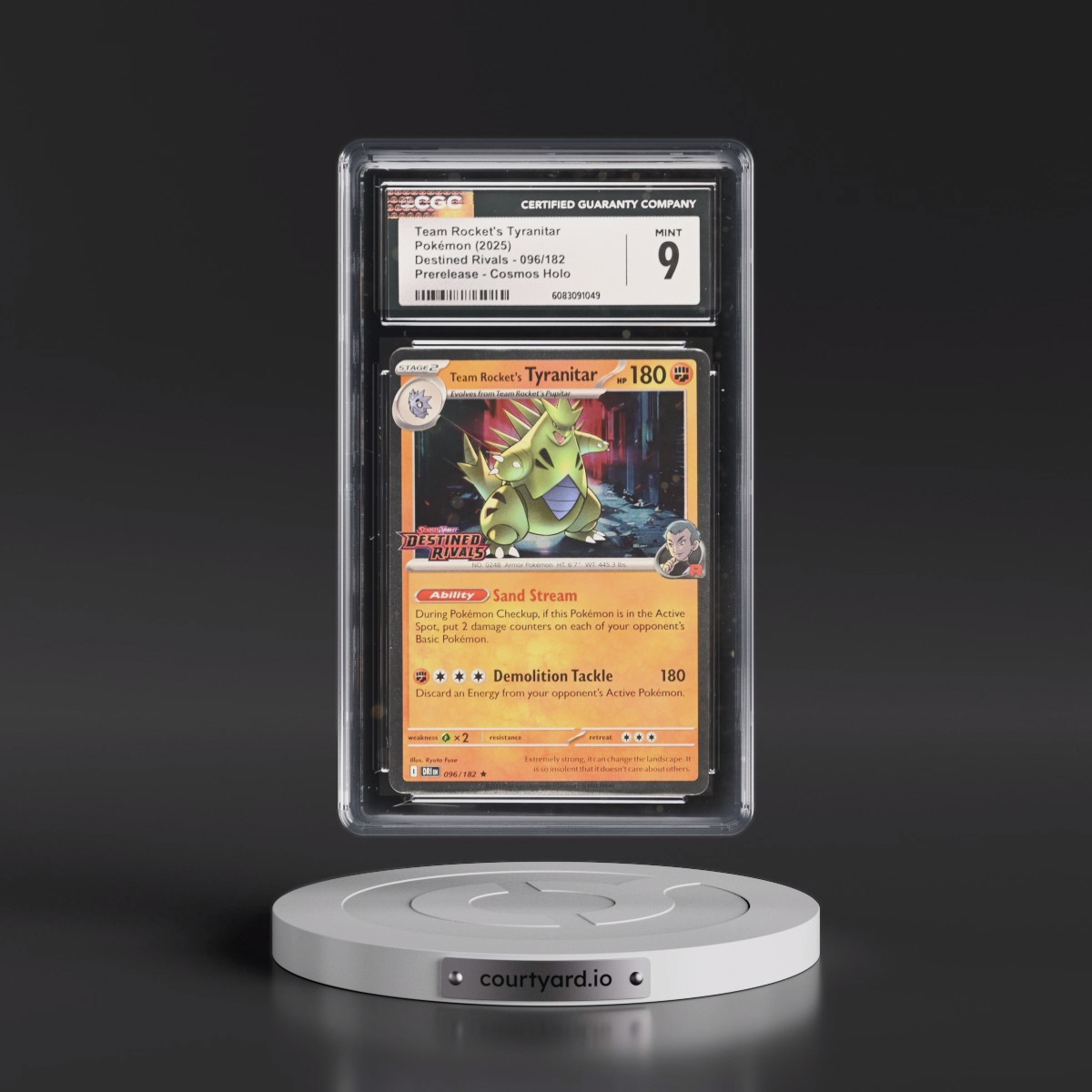 2025 Destined Rivals - DRI EN #096/182 Team Rocket's Tyranitar - Prerelease Cosmos Holo (CGC 9 MINT)