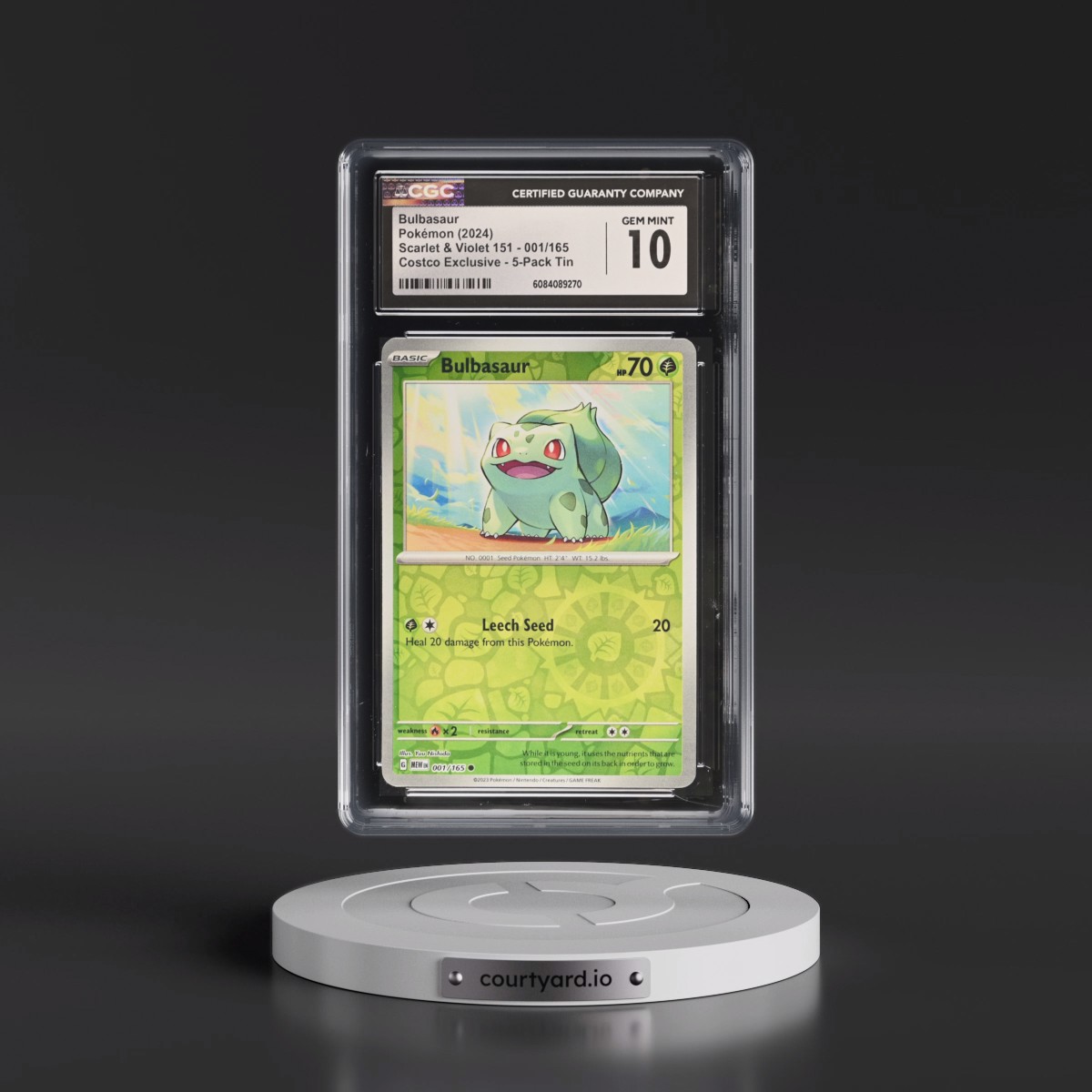 2023 Scarlet & Violet 151 - MEW EN #001/165 Bulbasaur - (Rev. Cos. Holo)Costco Exclusive (2023 on Card) 5-Pack Tin (CGC 10 GEM MINT)